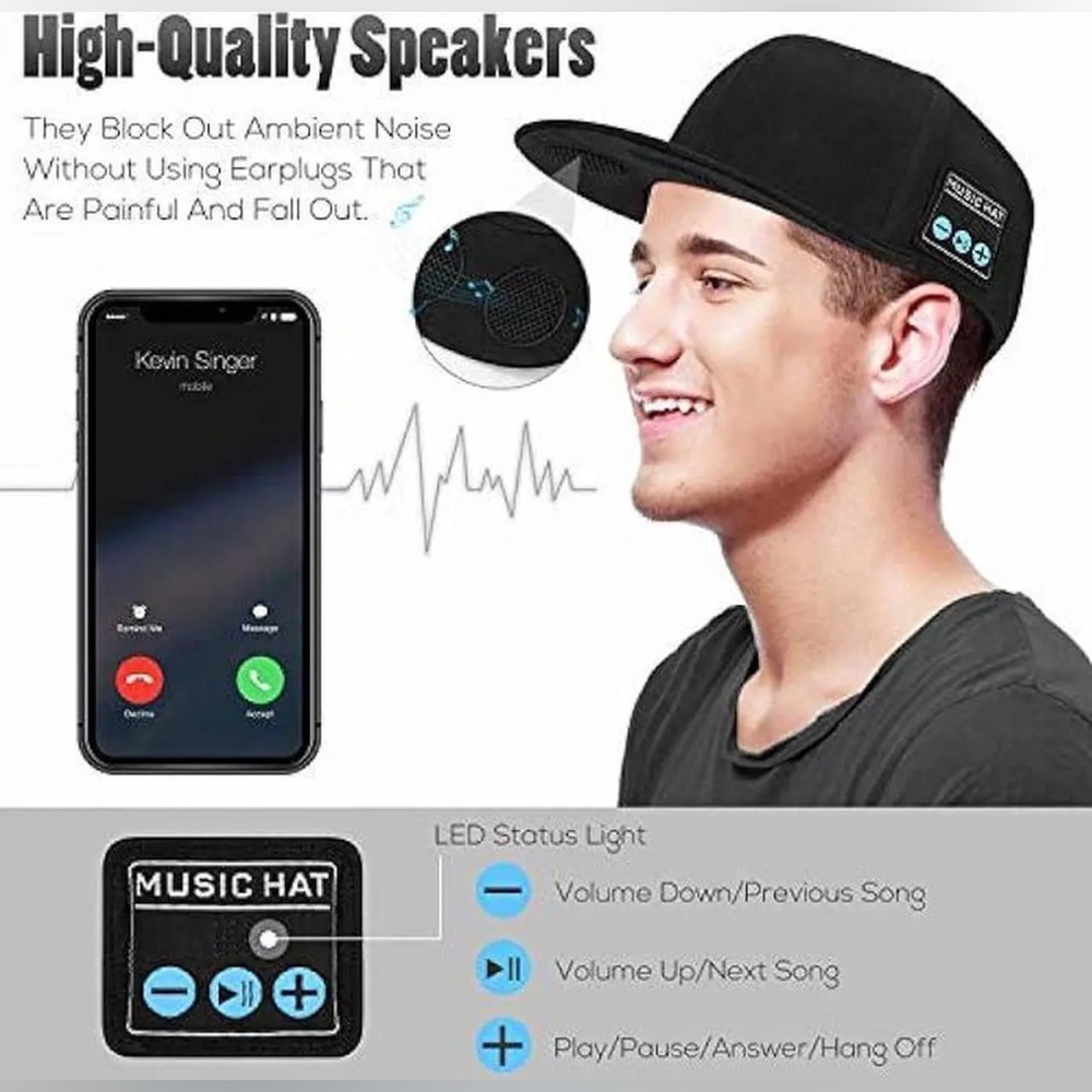 Bluetooth Music Hat with built-in Wireless Speaker - Snapback Navy
